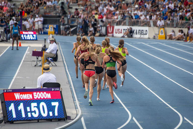 Midway through the women's 5000m race.
Photos from the 2018 national track and field championship, held at Drake Stadium in Des Moines, Iowa.