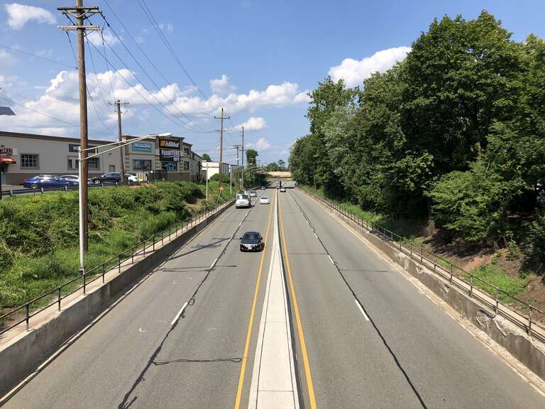 View east along U.S. Route 46 from the overpass for Passaic County Route 601 (Main Avenue) in Clifton, Passaic County, New Jersey