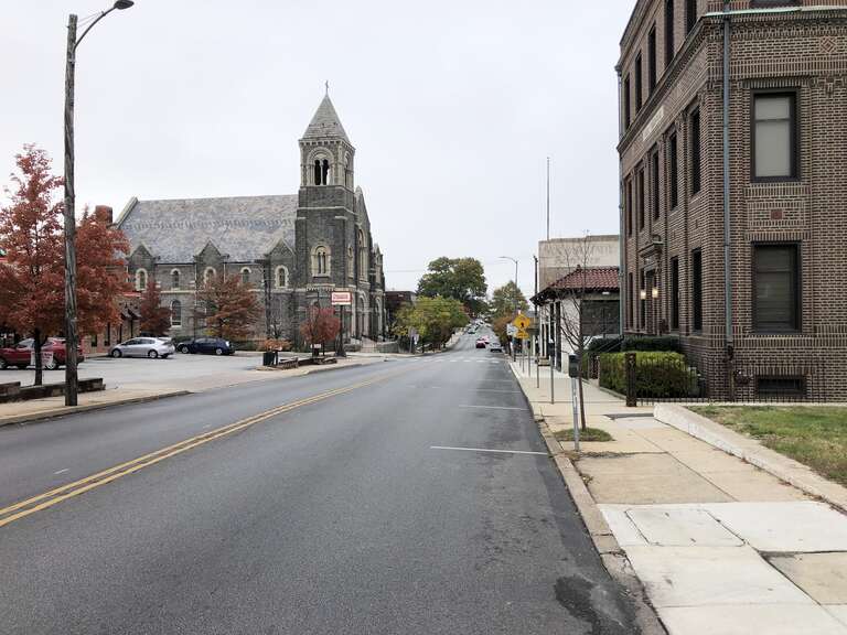View northeast along Baltimore Avenue just northeast of Lansdowne Avenue in Lansdowne, Delaware County, Pennsylvania