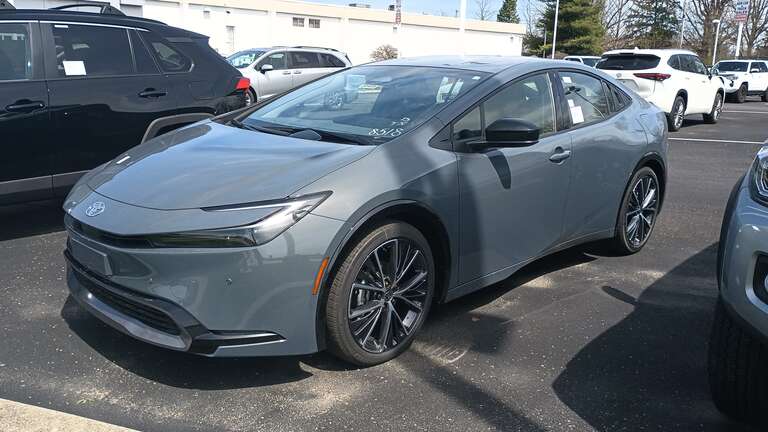 Front view of a 2023 Toyota Prius HEV XLE hybrid liftback.