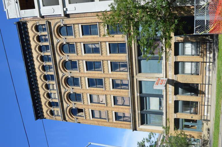 Front of the Bimm Fireproof Warehouse, located at 315 E. First Street (State Route 4) in downtown Dayton, Ohio, United States.  Built in 1912, it is listed on the National Register of Historic Places.