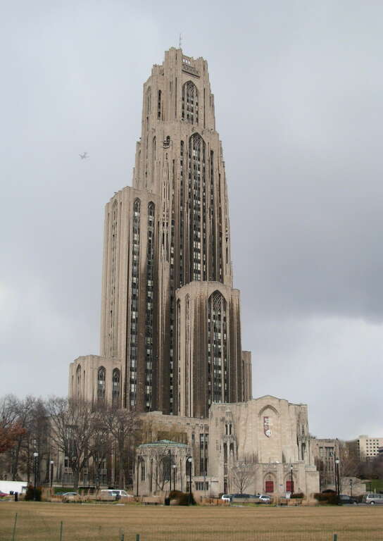 Cathedral of Learning at the University of Pittsburgh prior to the 2007 cleaning and restoration.