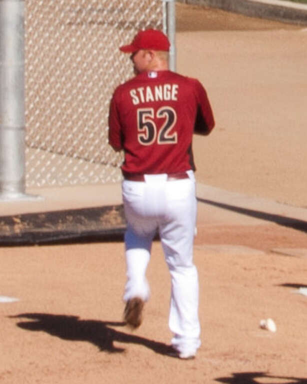 Arizona Diamondbacks pitchers Daniel Stange, J. J. Putz, Kevin Mulvey, Daniel Hudson and Sam Demel throw bullpen sessions during spring training in February 2011.