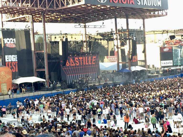 View of the main stage of Edgefest (Dallas) #26 while the band Bastille performs