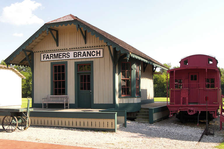 The original Farmers Branch Railroad Depot in Farmers Branch, Texas, United States. It was built circa 1877.