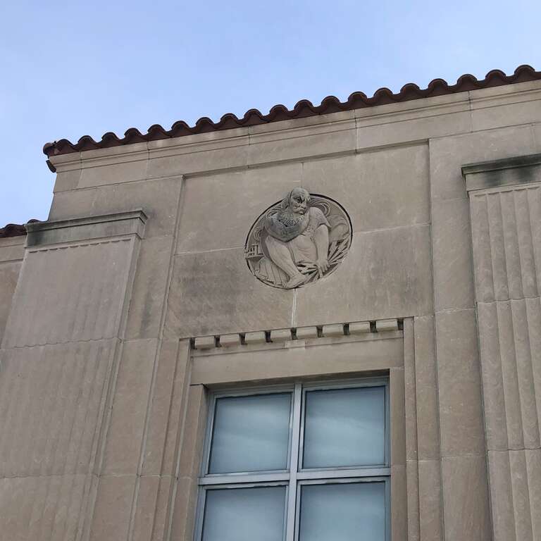 Ford Engineering Laboratory Detail: Figure of Electricity.  Designed by Albert Kahn in the 1920's.