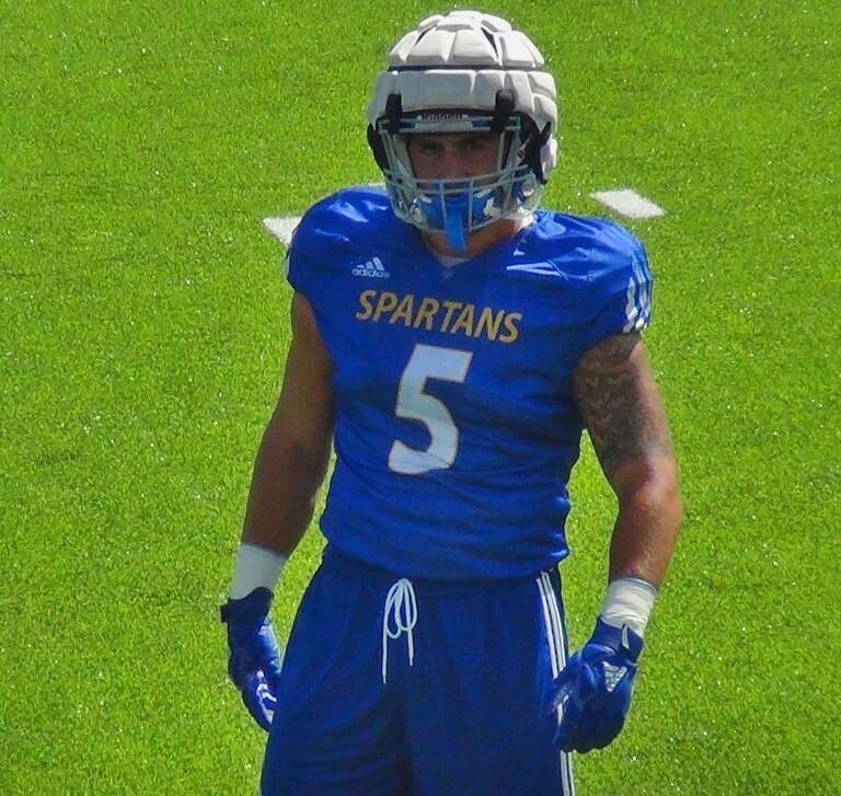 San Jose State linebacker Frank Ginda during 2017 fall camp at CEFCU Stadium in San Jose.