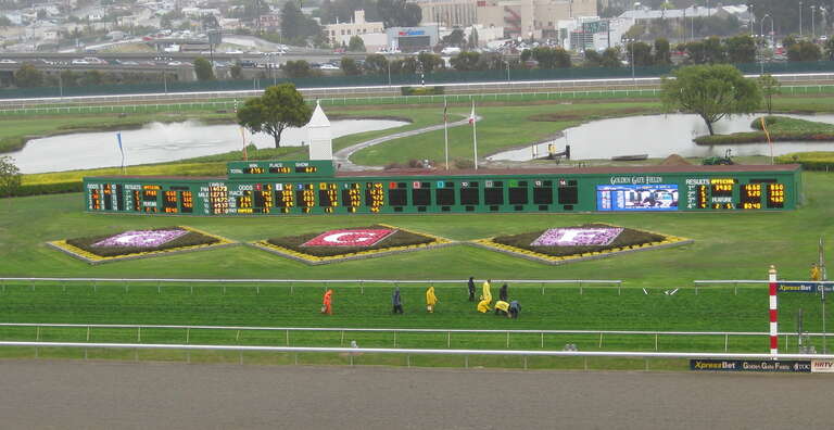 Golden Gate Fields racetrack, San Francisco East Bay.  Infield as seen from Turf Club.