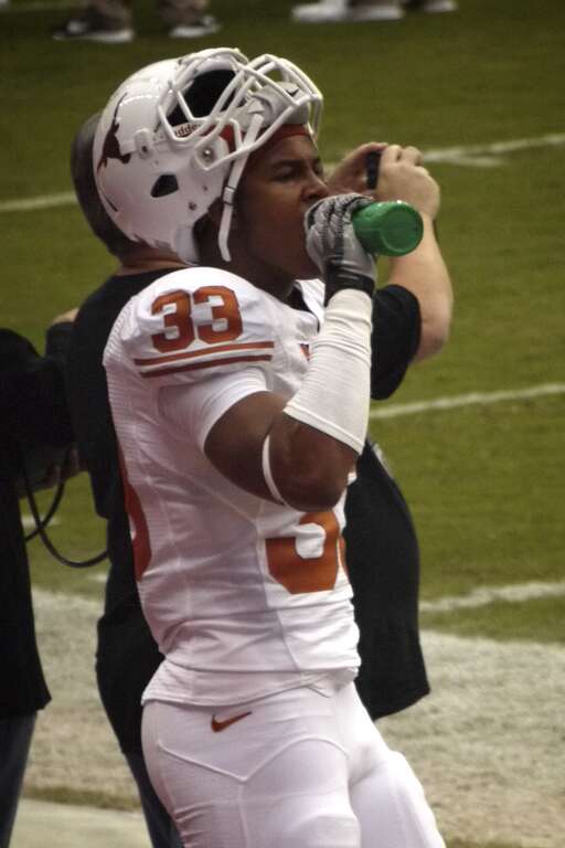 Jordan Hicks takes a break during the 2010 Rice game.