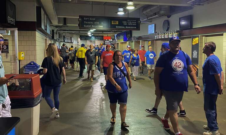 Fans file out of Sahlen Field in Buffalo, New York after an August 2022 victory by the hometown Bisons over the Lehigh Valley IronPigs by a score of 10-1.