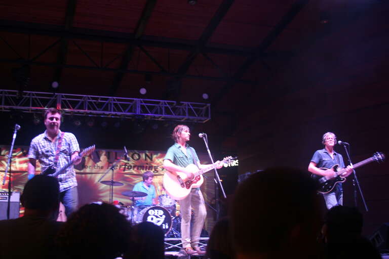 The country-pop-rock band Old 97s in performance on a warm evening in 2013 on Memorial Day weekend at the Levitt Pavilion in Arlington, Texas.