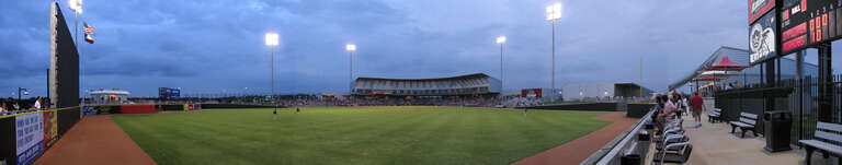 This is a panoramic picture I took myself on August 16, 2008 of QuickTrip Park in Grand Prairie, TX.  This is the home of the Grand Prairie AirHogs Baseball team.  The shot is from centerfield, and was constructed from about half a dozen pictures I