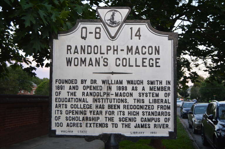 Historical marker located on Rivermont Avenue in front of the Randolph College campus in Lynchburg, Virginia, United States.