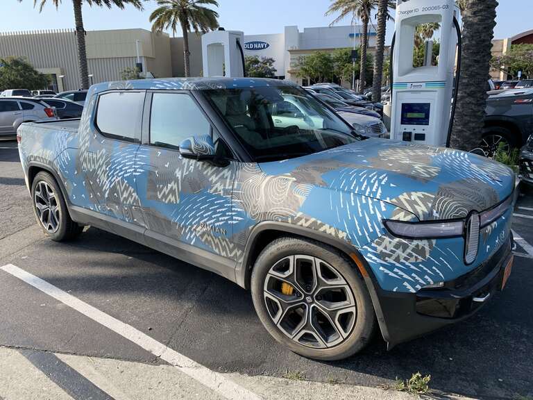 A Rivian R1T electric pickup truck at the Del Amo Mall in Torrance, California