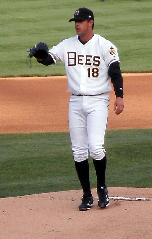 Salt Lake Bees number 18, Daniel Davidson during a game on April 20, 2010 versus the Las Vegas 51s at Spring Mobile Ballpark in Salt Lake City, Utah.
