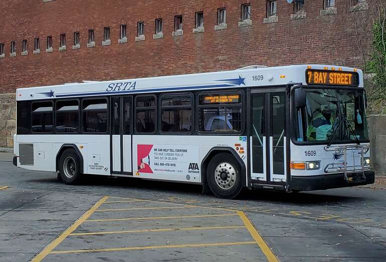 SRTA route 7 bus at the Louis D. Pettine Transportation Center (Fall River bus terminal) in October 2020