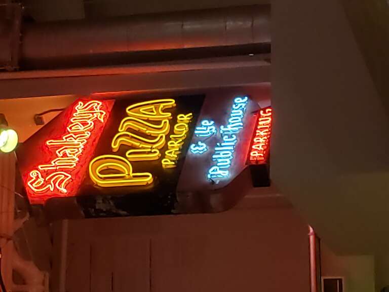 Shakey's Pizza neon sign at Golden 1 Center in Sacramento, California