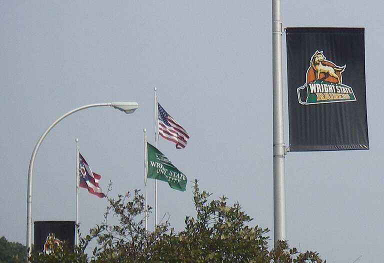 Raiders flag at the Wright State University main campus.