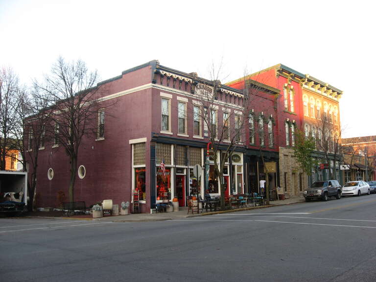 Buildings on the northern side of the 1000 block of Main Street in Lafayette, Indiana, United States.  This area is part of the Upper Main Street Historic District, a historic district that is listed on the National Register of Historic Places.