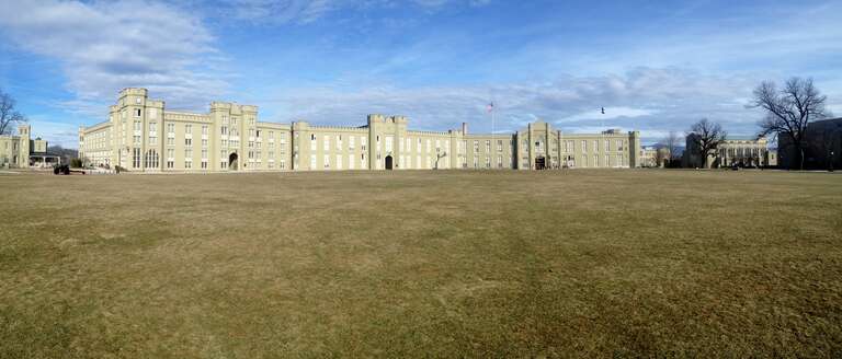 A panoramic view of VMI's Barracks.