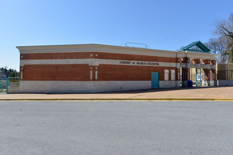 The entrance to the Jerome M. Marco Stadium at Walt Whitman High School, 7100 Whittier Boulevard, Bethesda, MD
