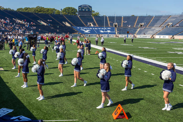 Yale cheerleaders at the Yale/Cornell Football game at Yale Bowl, September 28, 2019.