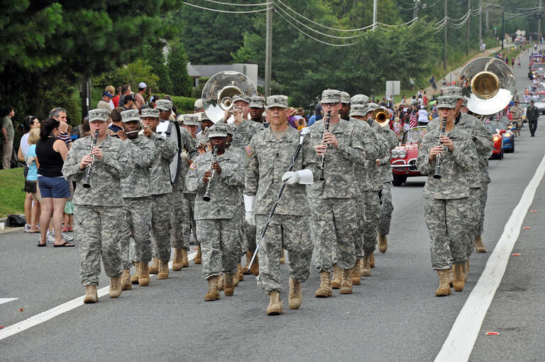 Soldiers of the Georgia Guard’s 116th Army Band, lead by 1st Sgt. Everett Yeckley, the band’s senior enlisted leader,  participate in Alpharetta’s 59th Annual Old Soldiers Day Parade as part of an evaluation conducted by National Guard Bureau every