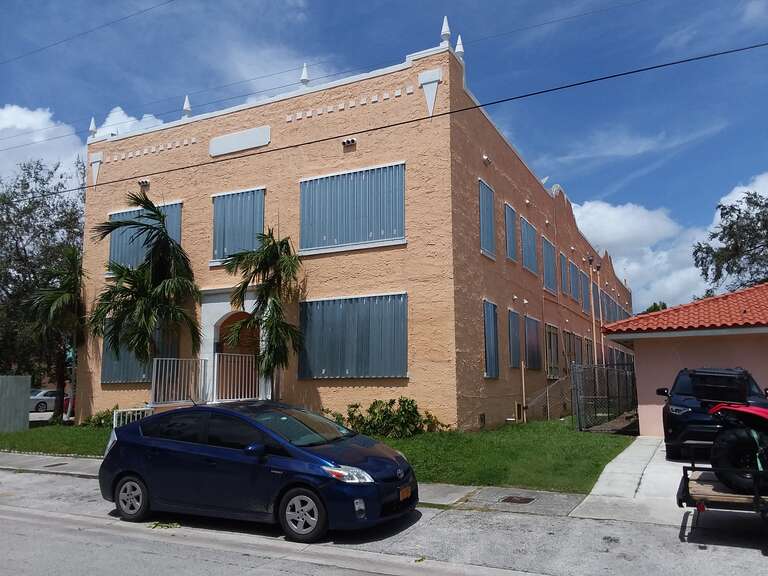 A 1926 building in Little Havana, Miami with hurricane shutters put on for Hurricane Irma. The building dates to the year of the great Miami Hurricane that put an end to the first Florida building boom.