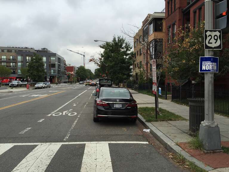View north along U.S. Route 29 (11th Street NW) at P Street NW in Washington, D.C.