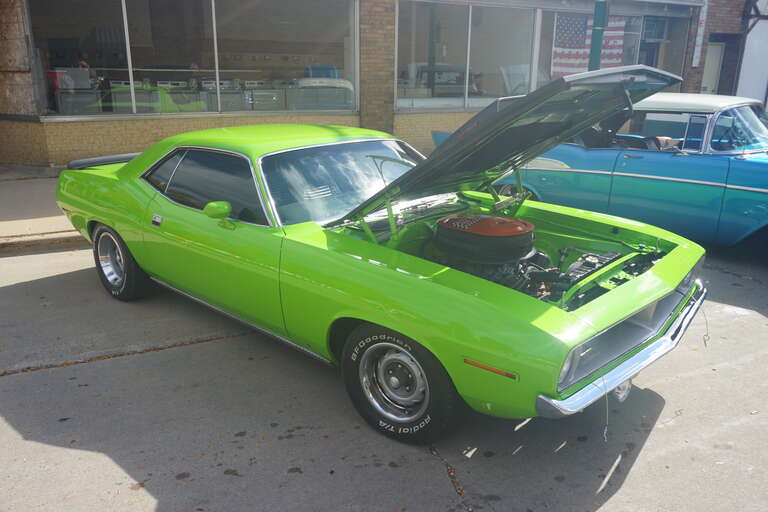 A 1970 Plymouth Barracuda on display at the 2022 Downtown West Allis Classic Car Show in West Allis, Wisconsin (United States).