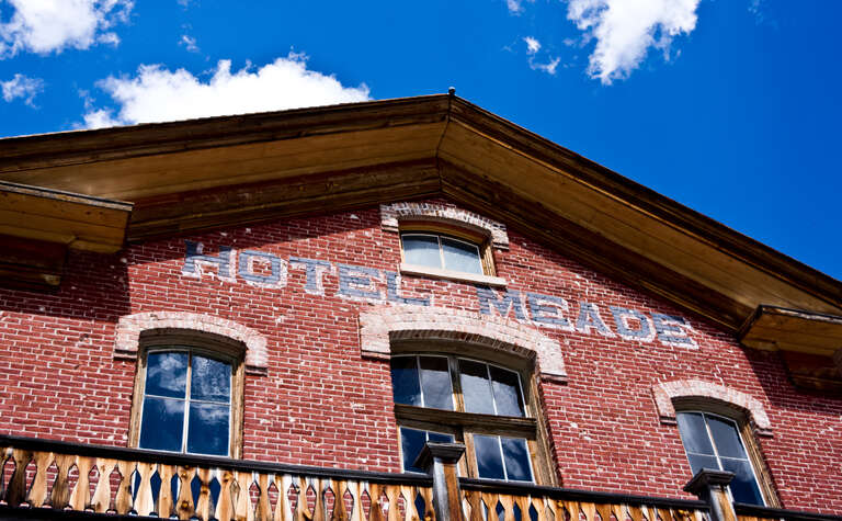 Part of Bannack State Park (Montana). A small mining community that was occupied from 1862 and through the 1970s. It's very cool to see very old log cabins with linoleum flooring and gaudy wallpaper, all preserved. Hotel Meade was the more luxurious