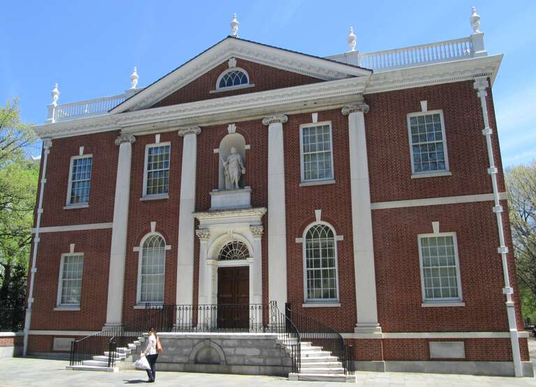 Library Hall of the American Philosophical Society, at 105 S. 5th Street between Chestnut and Walnut Streets in the Independence Hall National Historical Park in Philadelphia was built in 1958.  The facade of the building reproduces the facade of the