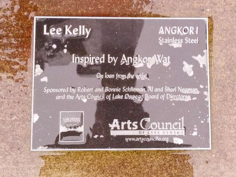 Plaque on Angkor I statue in Lake Oswego, OR