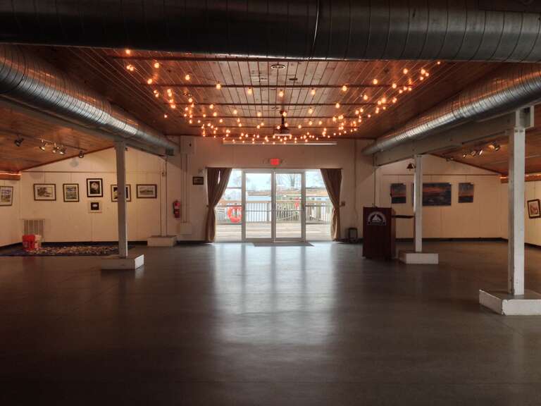 The assembly hall in the Annapolis Maritime Museum. The museum was origianlly founded in 1986 as the Eastport Historical Society. It was renamed the Annapolis Maritime Museum in 2000. It is located inside the McNasby Oyster Packing Co. building.