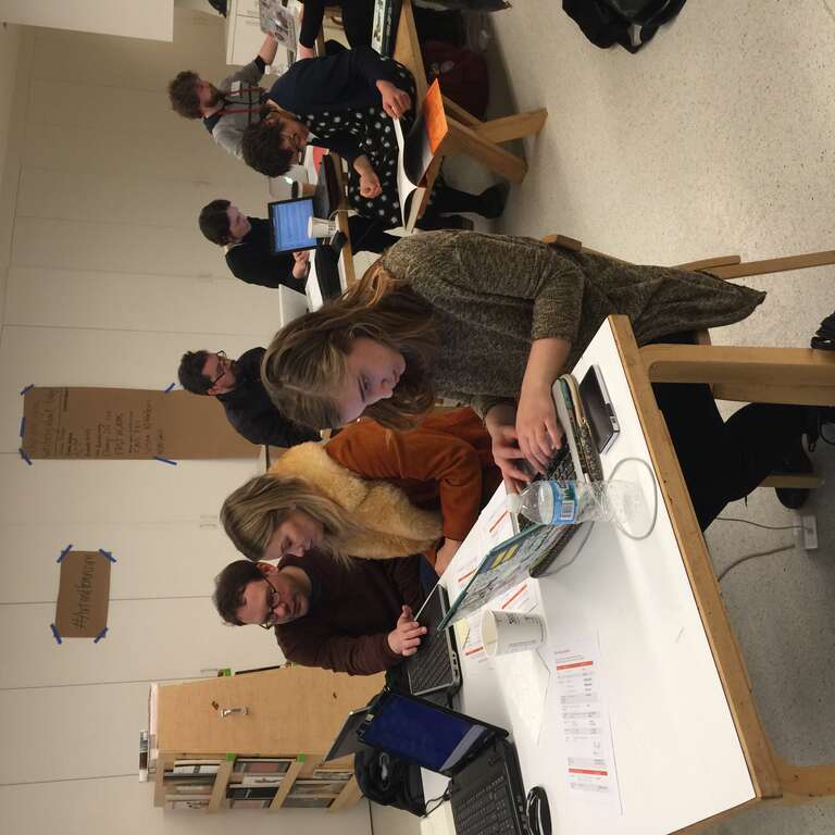 Making edits at the Walker Art Center Art + Feminism Wikipedia edit-a-thon.