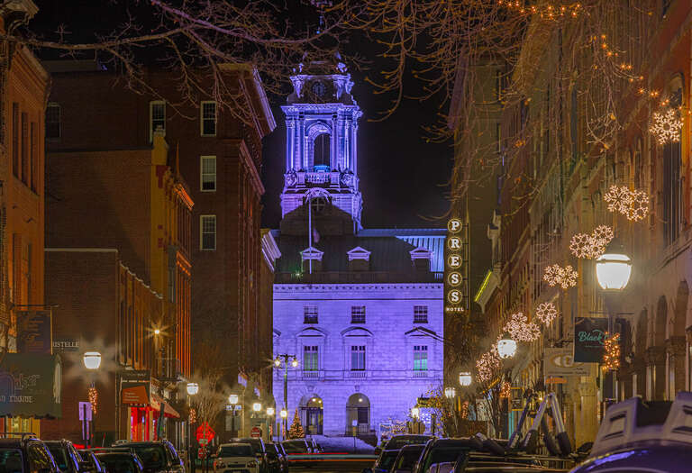 This is City Hall in Portland, Maine viewed up Exchange Street. FYI I used 11 of the new masks in Lightroom. 

Portland City Hall is the center of city government in Portland, Maine. It  is set in a prominent rise, anchoring a cluster of civic