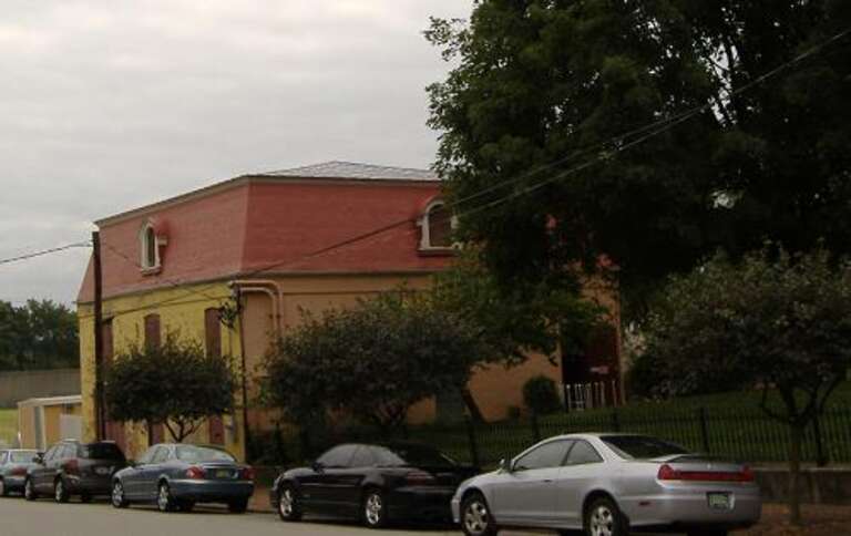 The carriage barn, used as a haunted house, at the Culbertson Mansion State Historic Site in New Albany, Indiana.