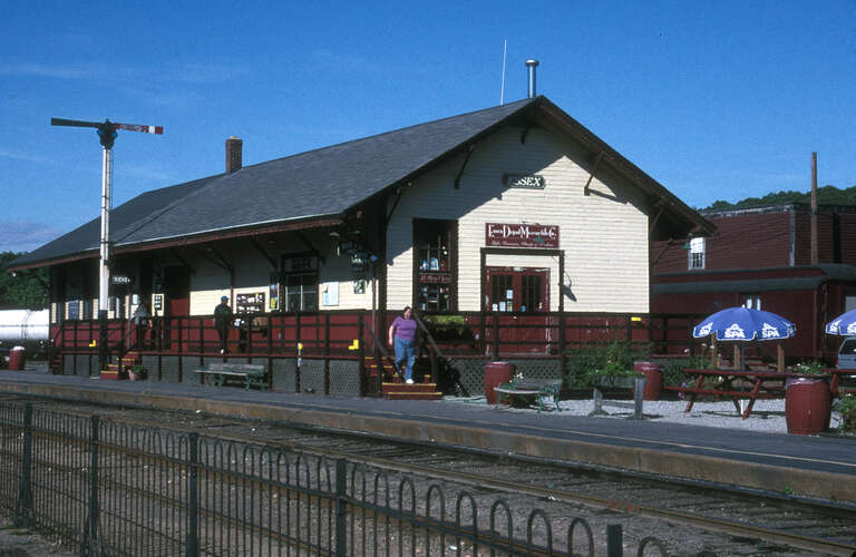Essex Freight Station, built in 1915 as part of the Connecticut Valley Railroad. It is now used as the ticket office of the Essex Steam Train - a tourist train.