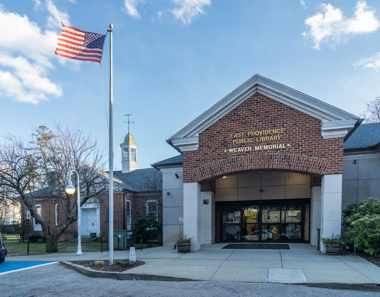 East Providence Public Library, Rhode Island. Old building is to the left, annex to the right.