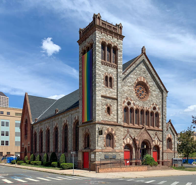 First Presbyterian Church, 136 Capitol Ave, Hartford, Connecticut. 
Built 1870, designed by Renwick and Sands of New York City. The building is of Vermont granite with a trim of Portland brownstone in a blending of Gothic and Romanesque architecture.