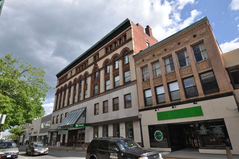 The Safety Fund National Bank building in downtown Fitchburg, Massachusetts.