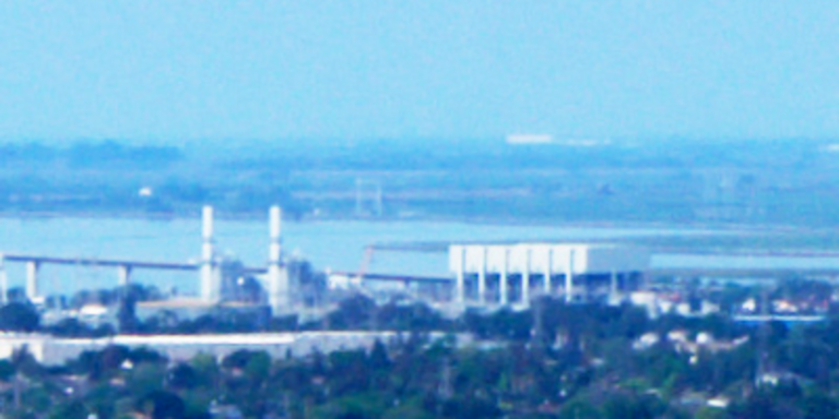 View of Antioch, California from Black Diamond Mines Regional Preserve. The Antioch Bridge on the San Joaquin River is visible in the background.