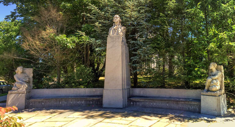 George Washington Monument, sculpted by Frederick Warren Allen of Deer Island granite. 1942. At New Boston Road and Highland Avenue, Fall River Massachusetts.