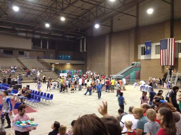 Interior of Hale Arena in Kansas City, Missouri from East bleachers facing northwest toward exit