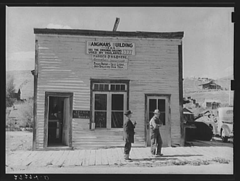 The Hangmans building. Virginia City, Montana, originally named because the Vigilantes hung five outlaws from the rafters during construction.   United States. Office of War Information. Overseas Picture Division. Washington Division; 1944.
Digital