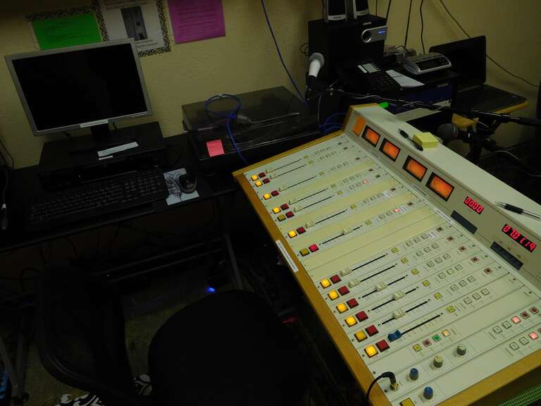 Had a good conversation with the woman who is station manager for our new community radio station, KZAX FM 94.9. Owned by Make.Shift Art Gallery, the studio was on display. Eventually, they plan to be on the web also, but their 10 watt 94.9 signal