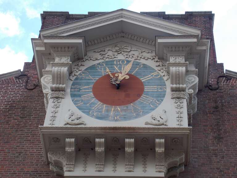 The clock on the side of Independence Hall in Philadelphia, Pennsylvania.