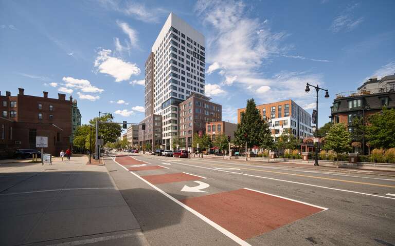 At the intersection of Main Street and Massachusetts Avenue, Cambridge, MA
