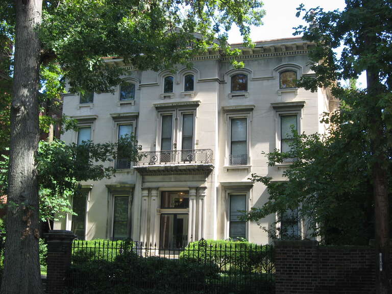 Southern side and front of the Landward House, located at 1385-1387 S. Fourth Street in Louisville, Kentucky, United States.  Built in 1871, it is listed on the National Register of Historic Places, and it is part of a Register-listed historic