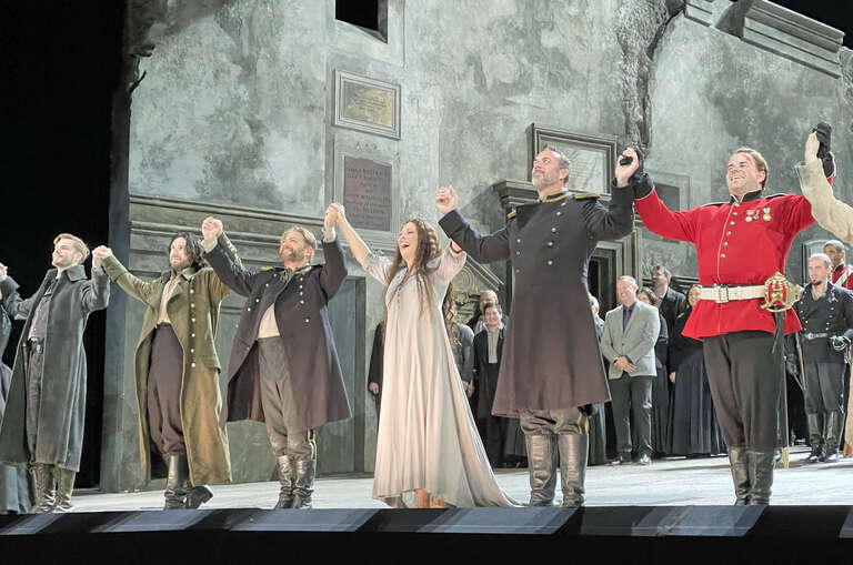 The curtain call following a performance of Macbeth at the Lyric Opera on October 6, 2021.